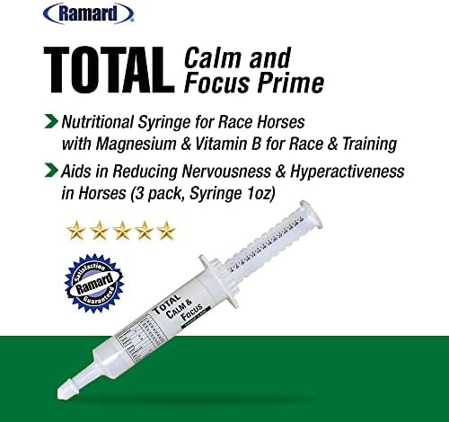 Ramard Total Calm and Focus for Horses Supplement - Magnesium & Calming Formula for Horse Show, Training, Performance Mental Alertness Without Drowsiness, Show Safe, Equine Supplies 1oz Syringe 3Packs