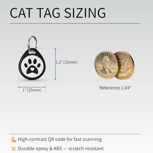 2 Pack QR Code Cat ID Tags for Collar, Personalized Smart Cat Tag with Online Profile, Scan to Contact Owner, No Battery No Subscription, Anti-Lost Cat ID Tag (1")
