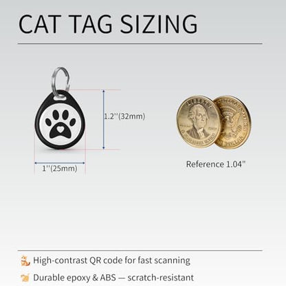 2 Pack QR Code Cat ID Tags for Collar, Personalized Smart Cat Tag with Online Profile, Scan to Contact Owner, No Battery No Subscription, Anti-Lost Cat ID Tag (1")