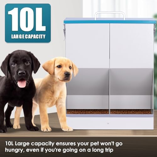 Automatic Cat Feeder for 2 Cat, 42cups/10L Automatic Pet Feeder for Dogs and Cats, Multiple Cats Feeder Outdoor Large Capacity Galvanized Steel Gravity Pet Dog Dry Food Dispenser (10L)