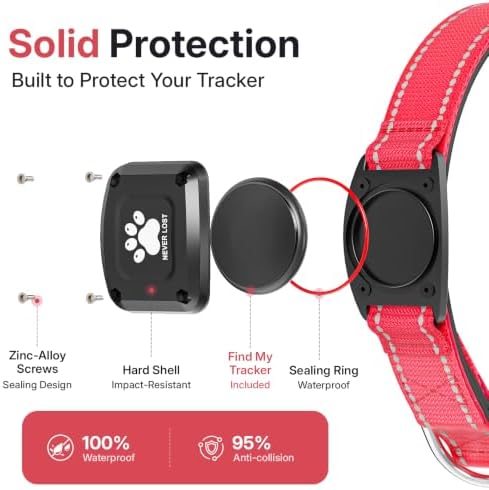 GPS Dog Collar with Tracker, Waterproof, No Monthly Fee, Red, S