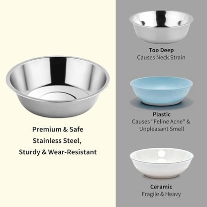 Tifanso 6PCS 5.6" Stainless Steel Whisker Friendly Cat Food & Water Bowls