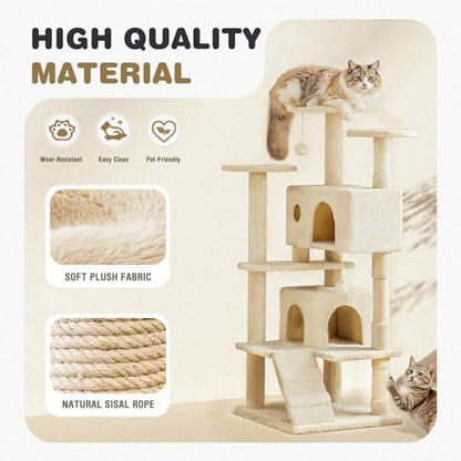 54 Inch Cat Tree Tower with Natural Sisal Scratching Post