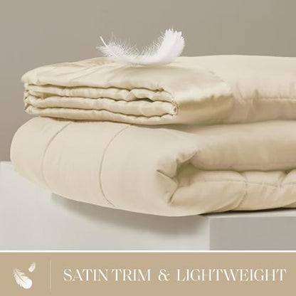 Madison Park Down Alternative King Size Blanket for Bed, Satin Trim, Cream