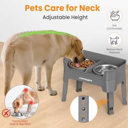 URPOWER Elevated Dog Bowls, 3-in-1 Double Deck Raised Dog Bowl Stand