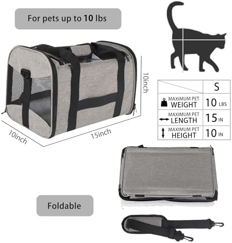 Small Animals Cat Carrying Case Pet Carrier Airline Approved, Protable and Breathable Pet Travel Carrier Removable Fleece Pad Collapsible Cat Carrier Dog Carrier Small Cats Dogs(15 * 10 * 10)
