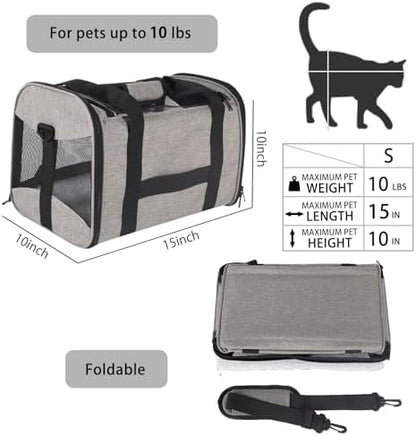 Small Animals Cat Carrying Case Pet Carrier Airline Approved, Protable and Breathable Pet Travel Carrier Removable Fleece Pad Collapsible Cat Carrier Dog Carrier Small Cats Dogs(15 * 10 * 10)