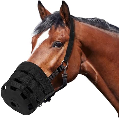 Durable Ventilated Grazing Muzzle with Attached Breakaway Halter - Lightweight Horse Muzzle, Supports Natural Grazing, Restricts Food Intake, Padded Noseband