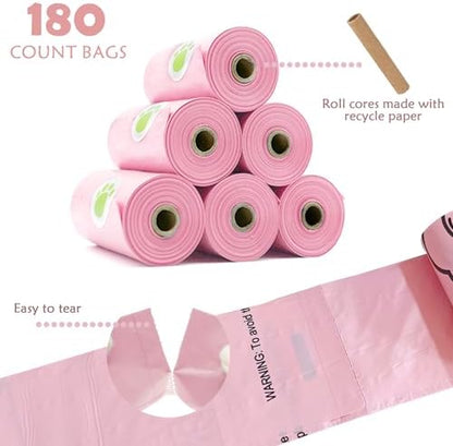 180 Dog Poop Bags Lavender Scented –Leak Proof, Easy Tear, 9"x13" Standard Size – Durable for Large/Small Dogs, Fits Most Dispensers (12 Rolls, Pink)