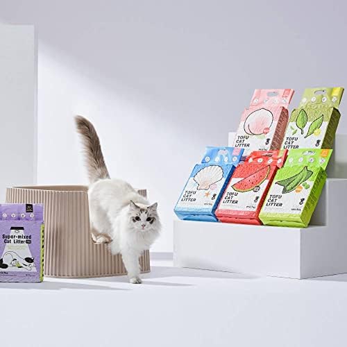 Michu Tofu Cat Litter Natural Clumping Tofu Cat Litter 5.5lb/88oz 5 Scents (Greentea + Mixed, 2 Pack)
