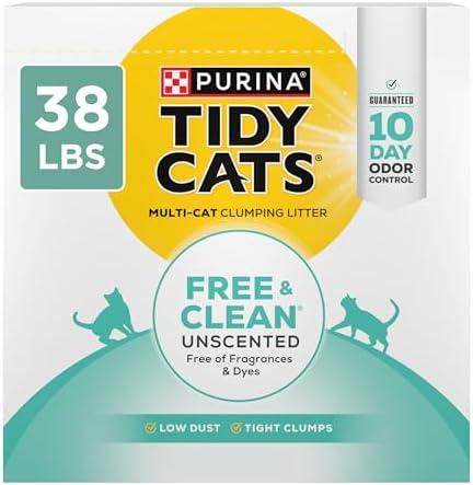 Purina Tidy Cats Free and Clean Unscented Clumping Cat Litter, 38 lb Box