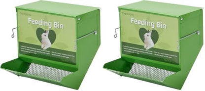 Metal Small Animal Feeder with Lid, Heavy Duty, Large Capacity Food Dispenser, Great for Rabbits, Guinea Pigs, Chinchillas and Other Small Animals (7.4 inch, Green) (Pack of 2)