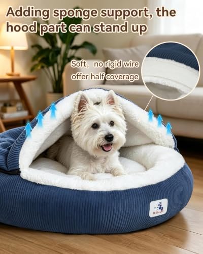 Calming Cozy Dog Cave Cover Bed, Burrow Small Doggy Anti Anxiety