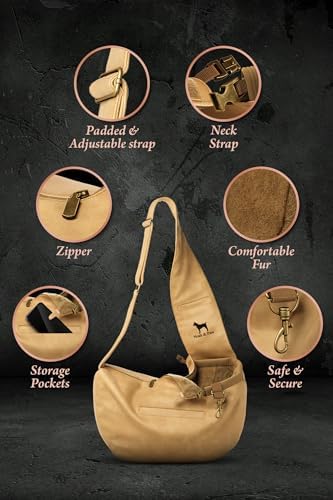 Noah & Paw Dog Sling Carrier for Small Dogs 5-18lb, Cat Carrier, Pet Sling with Adjustable Padded Strap, Vegan Leather Lined with Fur, 3X Safety Feature, Machine Washable