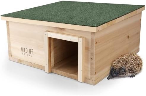 Wildlife Friend Hedgehog House - Wooden Hideout with Felt Roofing Against Predator - Garden Habitat, Ideal for Nest, Cozy Shelter, and Hideaway Supplies - The Ideal Hedgehog Hideout - 16x16x7 inches