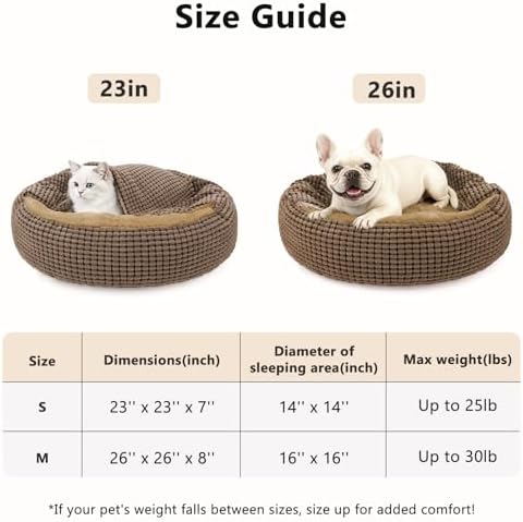 Small Dog Bed with Attached Blanket, Cozy Donut Cuddler Anti-Anxiety Hooded Pet Beds Calming Cave Bed, Orthopedic Round Puppy Beds for Dogs or Cats Washable, Anti-Slip Bottom, 23inch