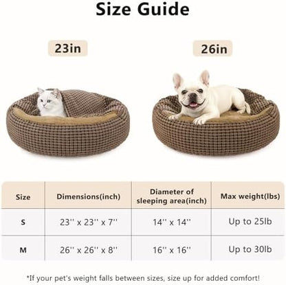 Small Dog Bed with Attached Blanket, Cozy Donut Cuddler Anti-Anxiety Hooded Pet Beds Calming Cave Bed, Orthopedic Round Puppy Beds for Dogs or Cats Washable, Anti-Slip Bottom, 23inch
