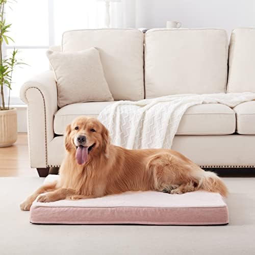 WATANIYA PET Memory Foam Orthopedic Large Dog Bed, Washable Dog Bed for Crate with Cooling Gel Mattress, Waterproof Liner and Plush Removable Cover for Extra Large Dogs (Pink)
