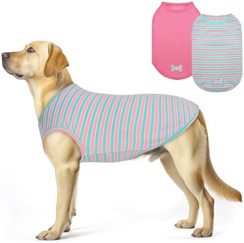 KYEESE 2Pack Cotton Dog Shirt for Medium Large Dogs Soft Striped Tank Top