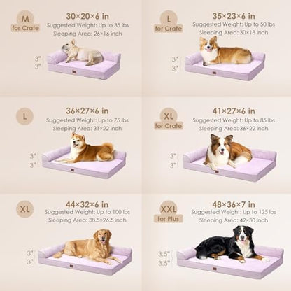 EHEYCIGA Memory Foam Dog Bed for Crate, Large Orthopedic Dog Bed, Lilac