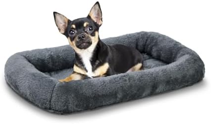 Patas Lague Small Dog Bed Bolster Pet Crate Mat 16''x12'' Dark Grey