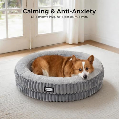 BALANCE Donut Dog Bed, 30 Inches Round Dog Bed Medium Size Dogs Washable, Orthopedic Calming Dogs Beds for Kitten, Fluffy Plush Faux Fur Pet Bed with Anti-Slip Bottom