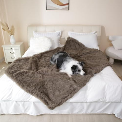 gogobunny Waterproof Dog Blanket for Couch & Furniture Protection - Super Soft Reversible Throw for Large Dogs & Cats, Calming Washable Fur & Sherpa Pet Blanket (60x80 Inch, Stone)