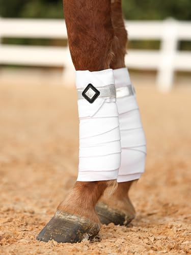 4/Pack Polo Wraps for Horses Soft Breathable Fleece Polo Bandages Horse Leg Wraps w/Bling for Stable Use, Training -White L