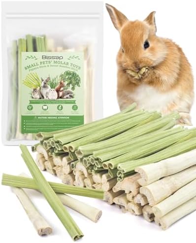 Bissap 80PCS Rabbit Chew Sticks, 40PCS Sweet Bamboo Chew Sticks & 40PCS Papaya Stems Bunny Chews for Rabbit Hamster Chinchilla Guinea Pig Small Animals Natural Molar Treats