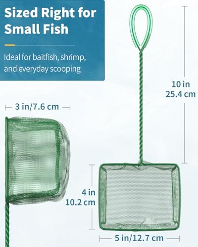 Pawfly Aquarium Fish Net with Braided Metal Handle Square Net with Soft Fine Mesh Sludge Food Residue Wastes Skimming Cleaning Net for Fish Tanks Small Koi Ponds and Pools