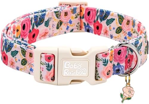 Spring Light Pink Floral Print Dog Collar for Medium Dogs