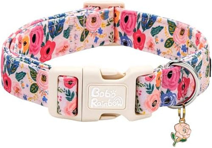 Spring Light Pink Floral Print Dog Collar for Medium Dogs