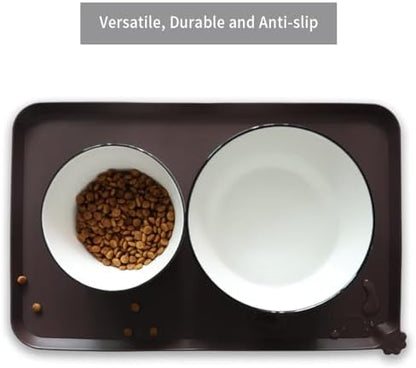 Hoki Found Silicone Pet Food Mats Tray - High-Lips Pet Dog Cat Bowl Mats - Pet Feeding Mat - Waterproof Dog Cat Food Mats -Pet Water Mats for Floors - Dark Oak