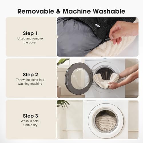 MIXJOY Dog Bed Large Size, Washable Large Dog Beds with Removable Cover, Rectangle Pet Beds for Big Dogs, Soft Warming Calming Pet Bed with Non-Slip Bottom, 36"x27"x8", White
