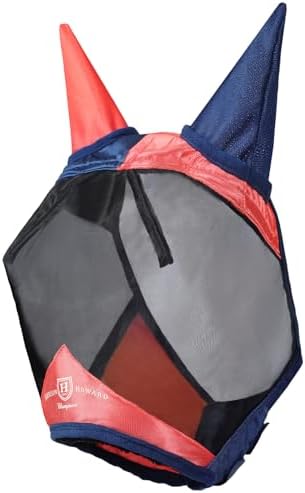 Harrison Howard Pro Luminous Horse Fly Mask Standard with Ears UV Protection for Horse Coral Orange/Navy XL