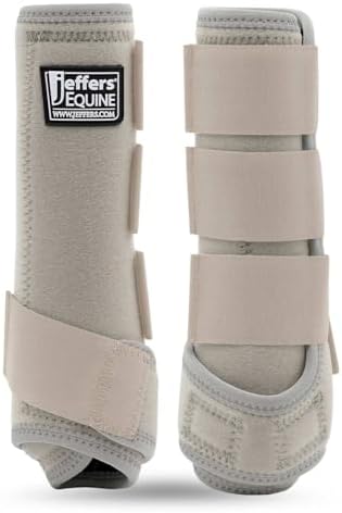 Jeffers Expression Protective Horse Boots, 1 Pair, Medium - Safe Neoprene Leg Guards, Durable Strap Closures, Front & Hind Support, Equestrian Accessories for Travel & Riding - Khaki