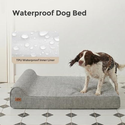 Sytopia 7" Thick Orthopedic Dog Beds for Extra Large Dogs (50" x 34" x 7"), Chew Proof Fabric Cover, 35D Memory Foam Dog Beds with Durable Waterproof Liner & Removable Washable Cover, Grey