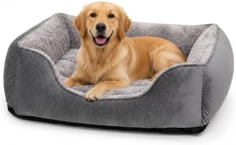Dog Bed Extra Large, Super Soft Rectangle Dog Beds, Washable Warming Pet Bed with Anti-Slip Bottom, Anti-Anxiety, Grey, 35 x 25 x 9inch