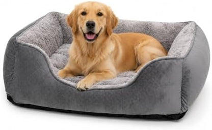 Dog Bed Extra Large, Super Soft Rectangle Dog Beds, Washable Warming Pet Bed with Anti-Slip Bottom, Anti-Anxiety, Grey, 35 x 25 x 9inch