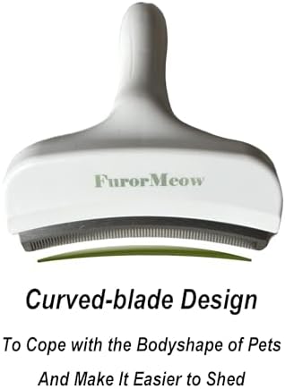 Pet Deshedding Tool with Curve Blade, Cat Grooming Brush, Tight V-shaped Teeth Shedding Comb for Cats and Dogs (White, Large)