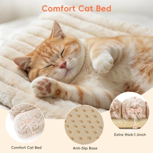 Cat Bed Mat for Indoor Cats, Self Warming Plush Cat Bed, 23.6"x15.7" White