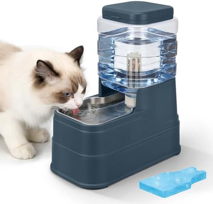 Automatic Cat Water Dispenser Gravity Stainless Steel Water Feeder Dog Waterer Feeder with Wide Mouth Bowl for Small Medium Dog Puppy Kitten (Filter &Ice Pack Included) 1Gallon Navy