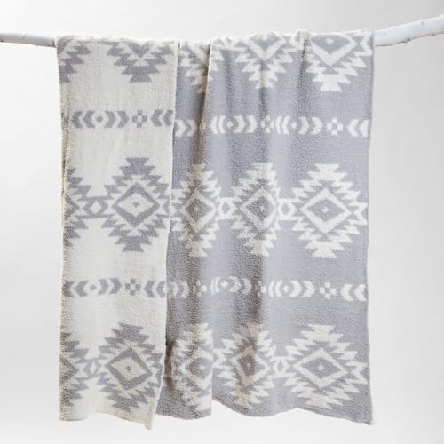 Carstens, Inc. Luxury Soft Stretchy Reversible Plush Throw Blanket, Large 50" x 60", Western Grey Diamond Aztec