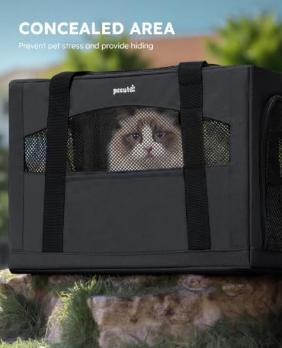 Pecute Cat Carrier Stable, Pet Carrier with Privacy Partition,Dark Gray