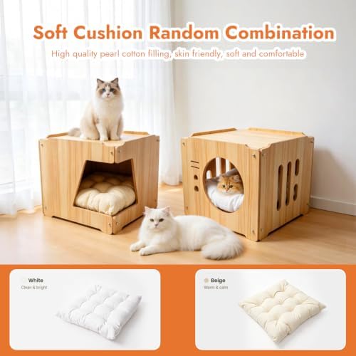 Large 2double-Deck Cat Fort for Pet Cat Cave for Indoor Cats Cat House for Multi Pet Large Kitten Kitty Cat Bed Wooden Style 15 * 15 * 30 inches (2layer)