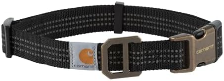 Carhartt Fully Adjustable Nylon Webbing Collars for Dogs, Reflective Stitching for Visibility, Black (Nylon Webbing), Large