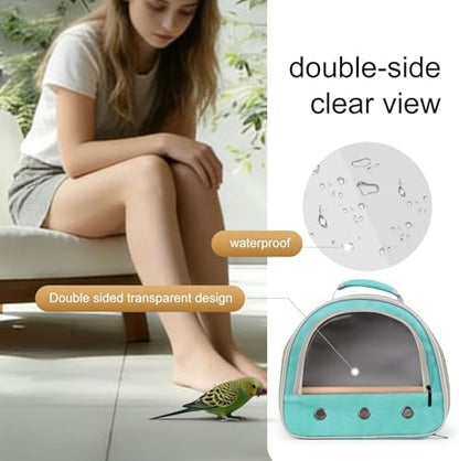 Bird Carrier, Portable Small Bird Parrot Parakeet Carrier with Standing Perch and Stainless Steel Tray, Side Access Window Collapsible (Green, Horizontal Perch)
