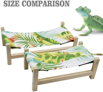 Bearded Dragon Bed, Wooden Reptile Sleeping Hammock, Bearded Dragon Tank Accessories, Habitat Accessories for Leopard Gecko Snake Lizard or Other Small Animal (Green 2, Small)