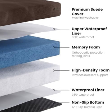 Laifug Orthopedic Memory Foam Extra Large Dog Bed with Pillow and Durable Waterproof Liner and Removable Washable Cover and Smart Design (Large (46" x 28" x 8"), Chocolate)