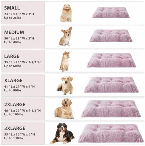 BFPETHOME Dog Bed for Large Dogs, Plush Kennel Pad for Sleeping &Ease Anxiety, Washable Mats with Anti-Slip Bottom - 53 x 36 inch Pink